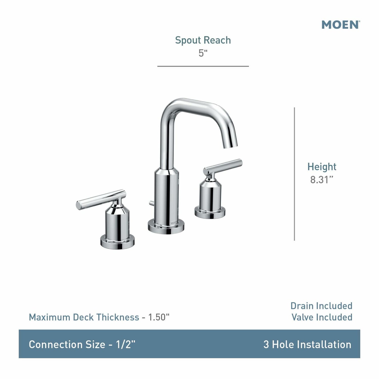 Moen Gibson TV6142 Two-Handle High Arc Widespread Bathroom Sink Faucet in Chrome  (Valve Included)