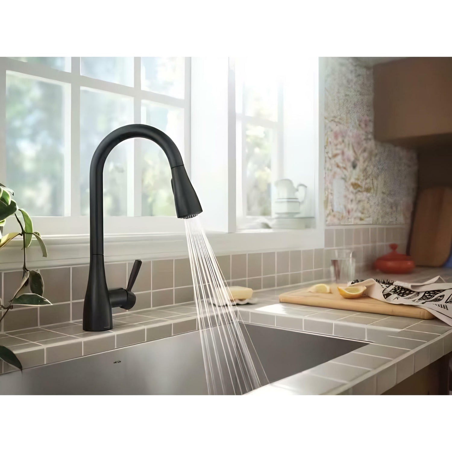 MOEN Doherty 87260BL Single Handle Pull-Down Sprayer Kitchen Faucet with Power Clean and Reflex in Matte Black