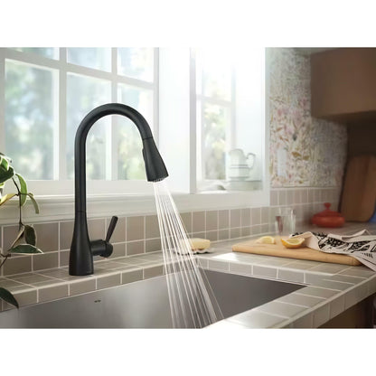 MOEN Doherty 87260BL Single Handle Pull-Down Sprayer Kitchen Faucet with Power Clean and Reflex in Matte Black