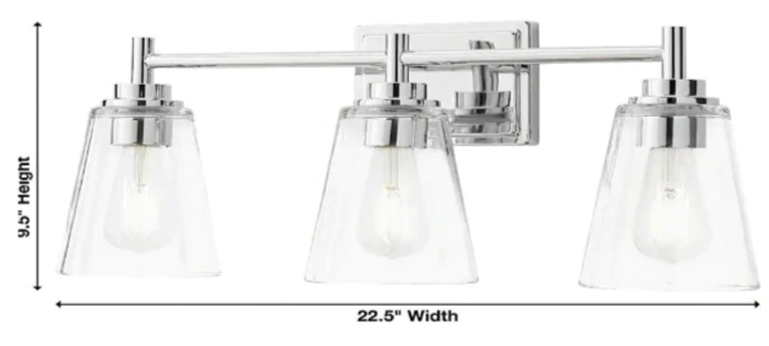 Wakefield 22 in. 3-Light Chrome Modern Wall Mount Sconce Light with Clear Glass Shades - Like New