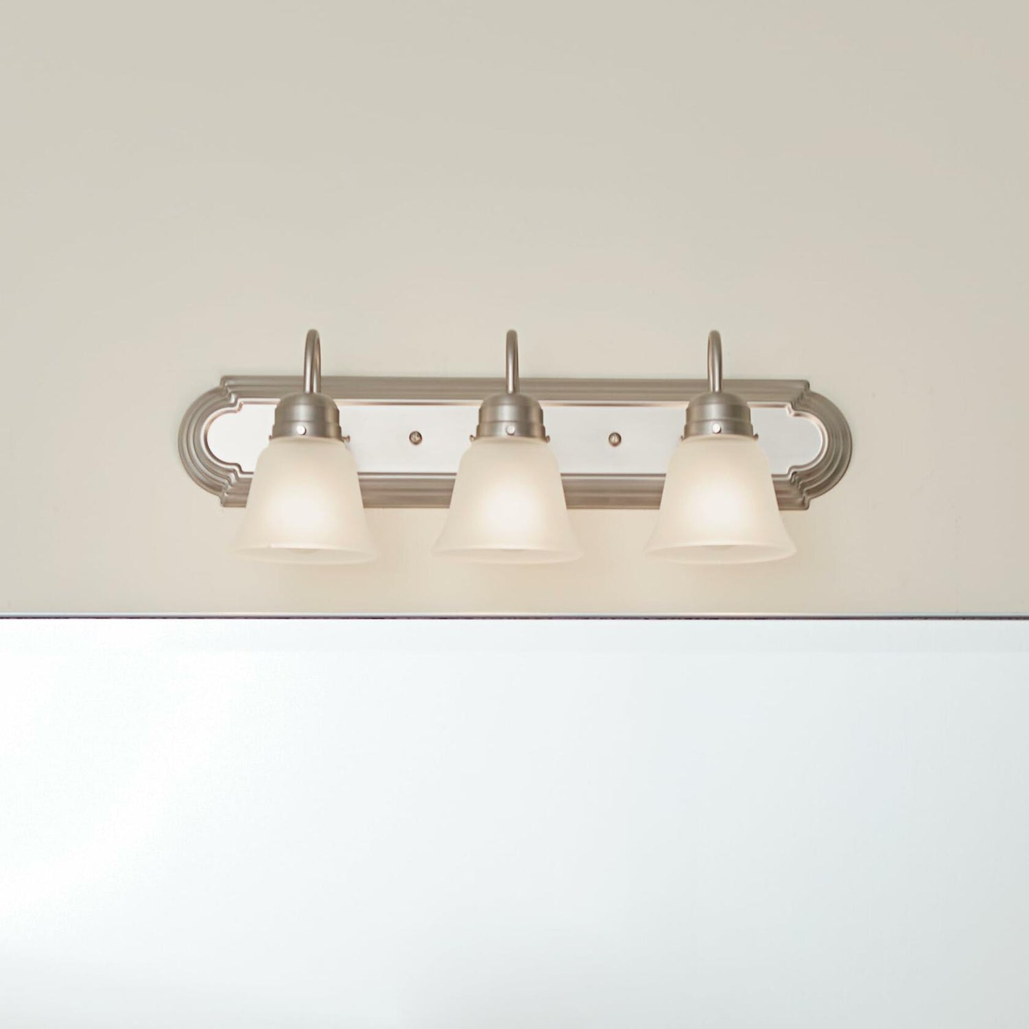 Kichler 24&quot; 3-Light Vanity Bath Light in Brushed Nickel, Modern Bathroom Light with Clear Satin Etched Glass, (24&quot; W x 8&quot; H), 5337NIS - Like New
