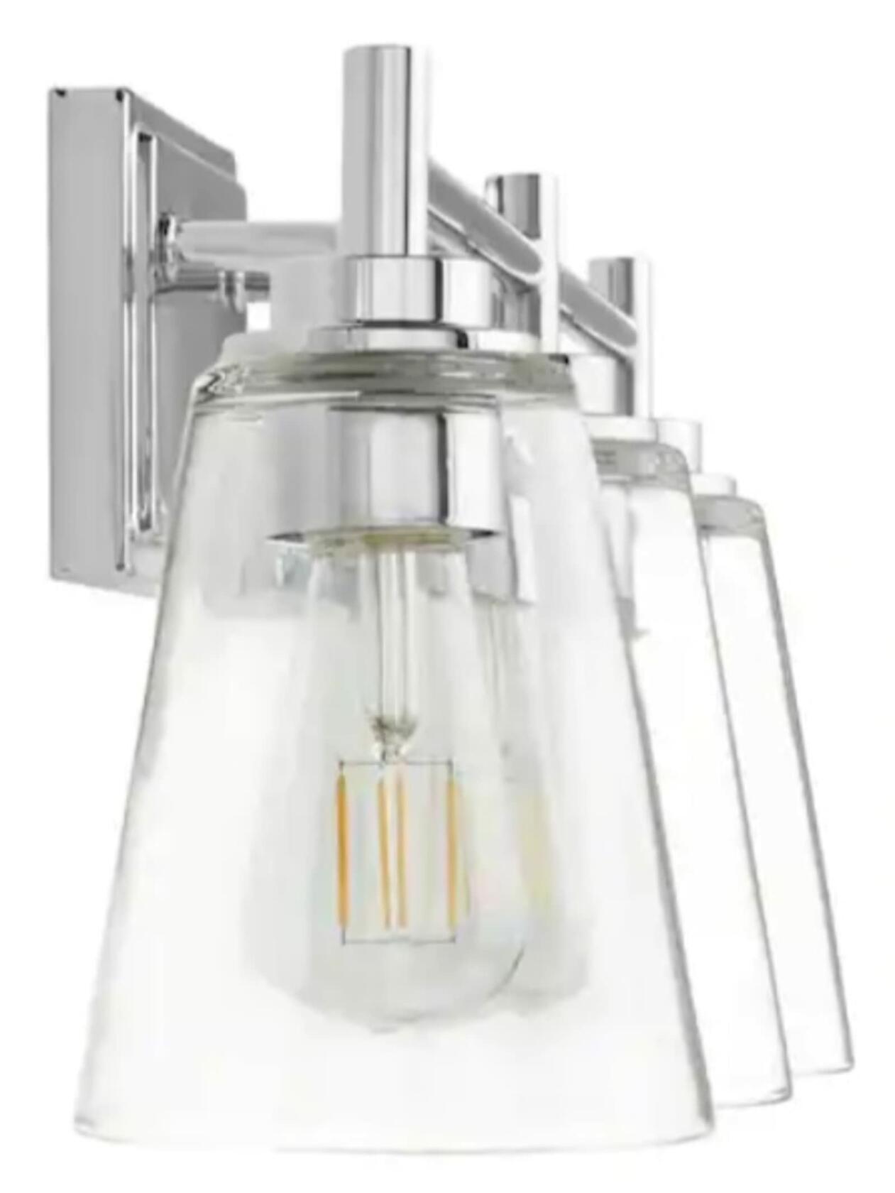 Wakefield 22 in. 3-Light Chrome Modern Wall Mount Sconce Light with Clear Glass Shades - Like New