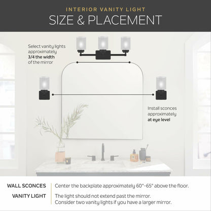 Kichler 24&quot; 3-Light Vanity Bath Light in Brushed Nickel, Modern Bathroom Light with Clear Satin Etched Glass, (24&quot; W x 8&quot; H), 5337NIS - Like New