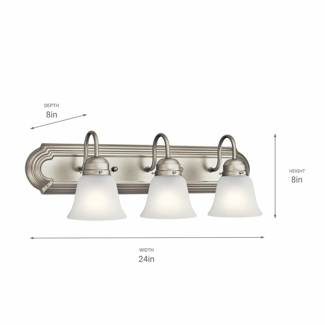 Kichler 24&quot; 3-Light Vanity Bath Light in Brushed Nickel, Modern Bathroom Light with Clear Satin Etched Glass, (24&quot; W x 8&quot; H), 5337NIS - Like New
