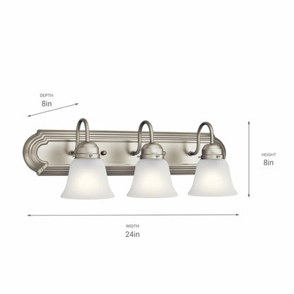 Kichler 24&quot; 3-Light Vanity Bath Light in Brushed Nickel, Modern Bathroom Light with Clear Satin Etched Glass, (24&quot; W x 8&quot; H), 5337NIS - Like New