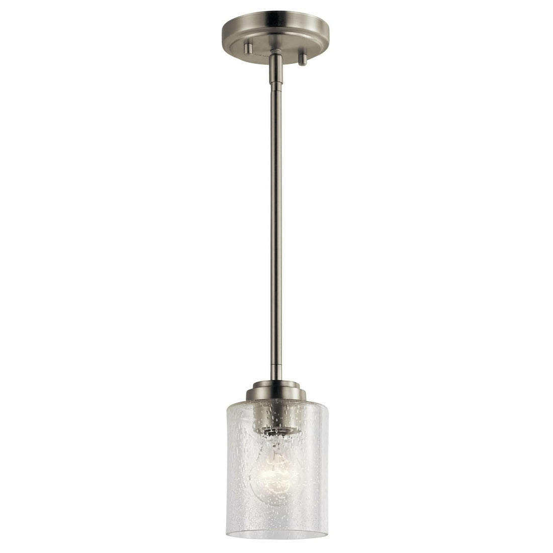 Kichler Winslow 7.5&quot; Mini Kitchen Pendant with Clear Seeded Glass in Brushed Nickel, (7.5&quot; H x 4.25&quot; W), 44032NI