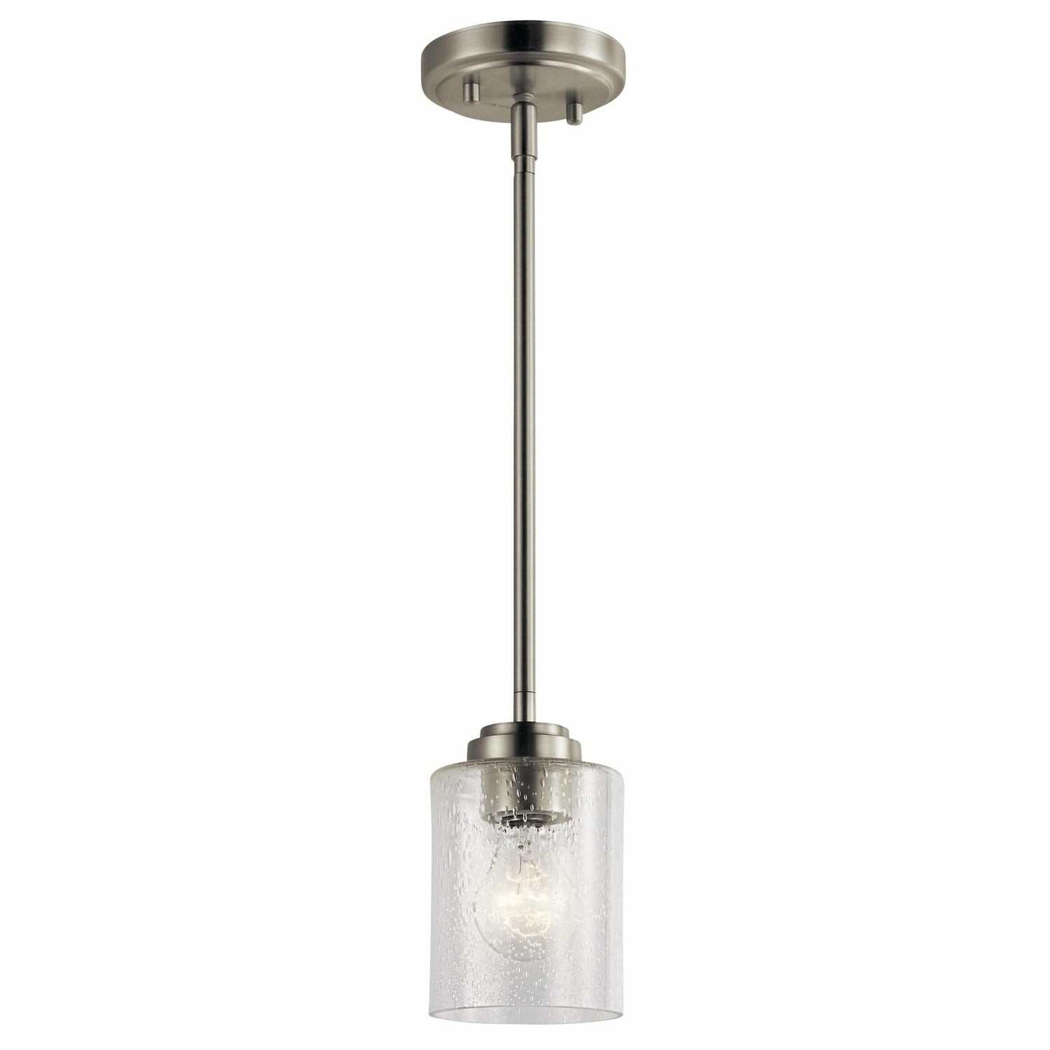 Kichler Winslow 7.5&quot; Mini Kitchen Pendant with Clear Seeded Glass in Brushed Nickel, (7.5&quot; H x 4.25&quot; W), 44032NI