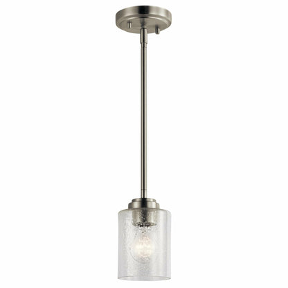 Kichler Winslow 7.5&quot; Mini Kitchen Pendant with Clear Seeded Glass in Brushed Nickel, (7.5&quot; H x 4.25&quot; W), 44032NI