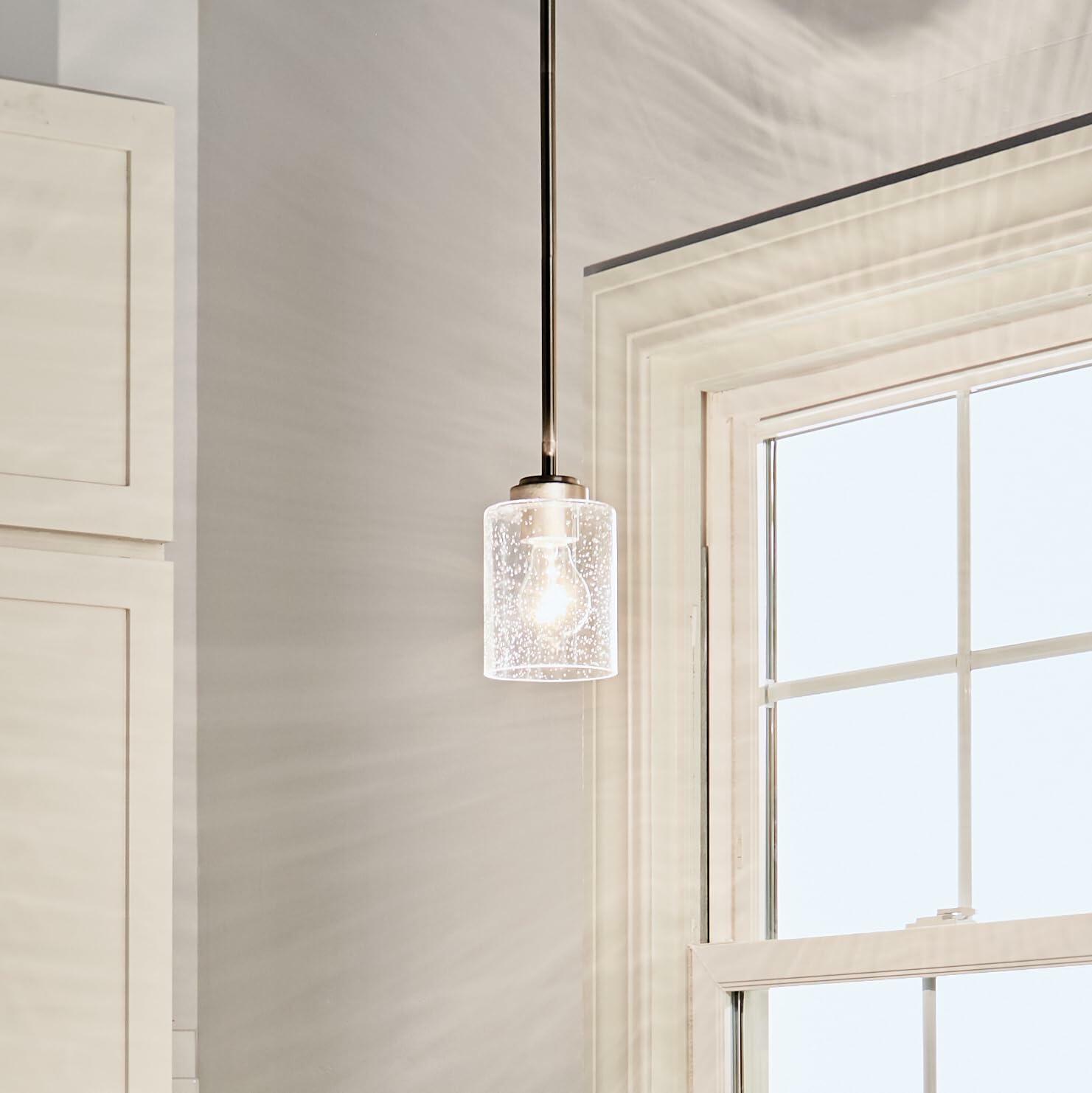 Kichler Winslow 7.5&quot; Mini Kitchen Pendant with Clear Seeded Glass in Brushed Nickel, (7.5&quot; H x 4.25&quot; W), 44032NI