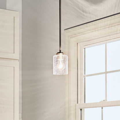 Kichler Winslow 7.5&quot; Mini Kitchen Pendant with Clear Seeded Glass in Brushed Nickel, (7.5&quot; H x 4.25&quot; W), 44032NI