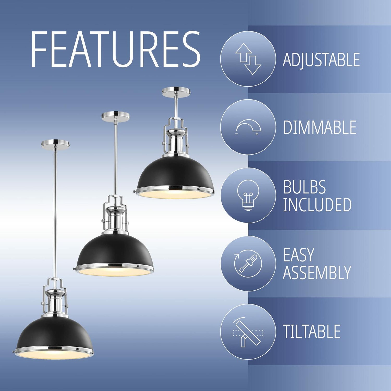 JONATHAN Y JYL9536B Homer 13&quot; Adjustable Iron/Glass Vintage LED Kitchen Pendant for Living Room Bedroom, Classic Cottage, Black/Chrome