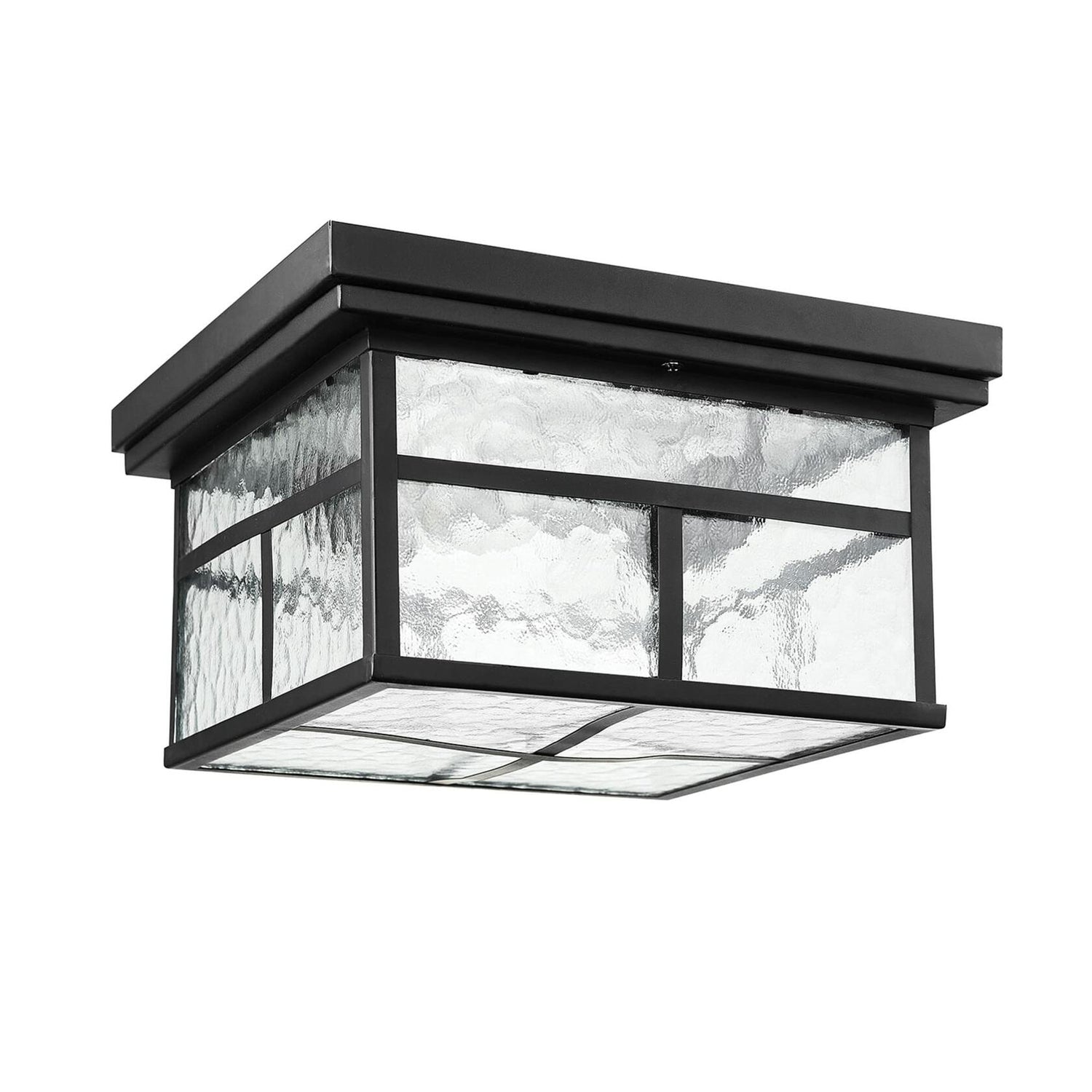 Globe Electric 43507 2-Light Outdoor Flush Mount, Bronze, Clear Watered Glass Shade, Bulbs Included