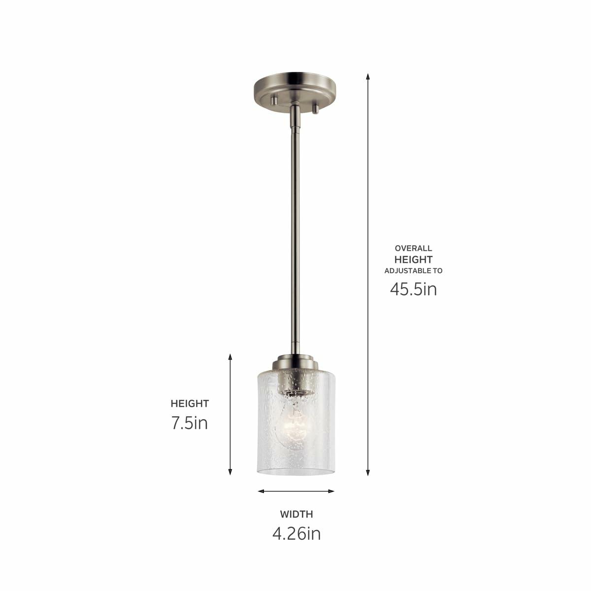 Kichler Winslow 7.5&quot; Mini Kitchen Pendant with Clear Seeded Glass in Brushed Nickel, (7.5&quot; H x 4.25&quot; W), 44032NI