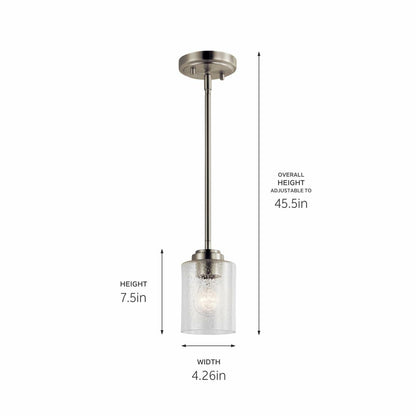 Kichler Winslow 7.5&quot; Mini Kitchen Pendant with Clear Seeded Glass in Brushed Nickel, (7.5&quot; H x 4.25&quot; W), 44032NI