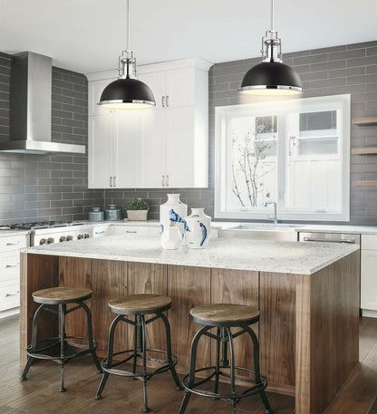 JONATHAN Y JYL9536B Homer 13&quot; Adjustable Iron/Glass Vintage LED Kitchen Pendant for Living Room Bedroom, Classic Cottage, Black/Chrome