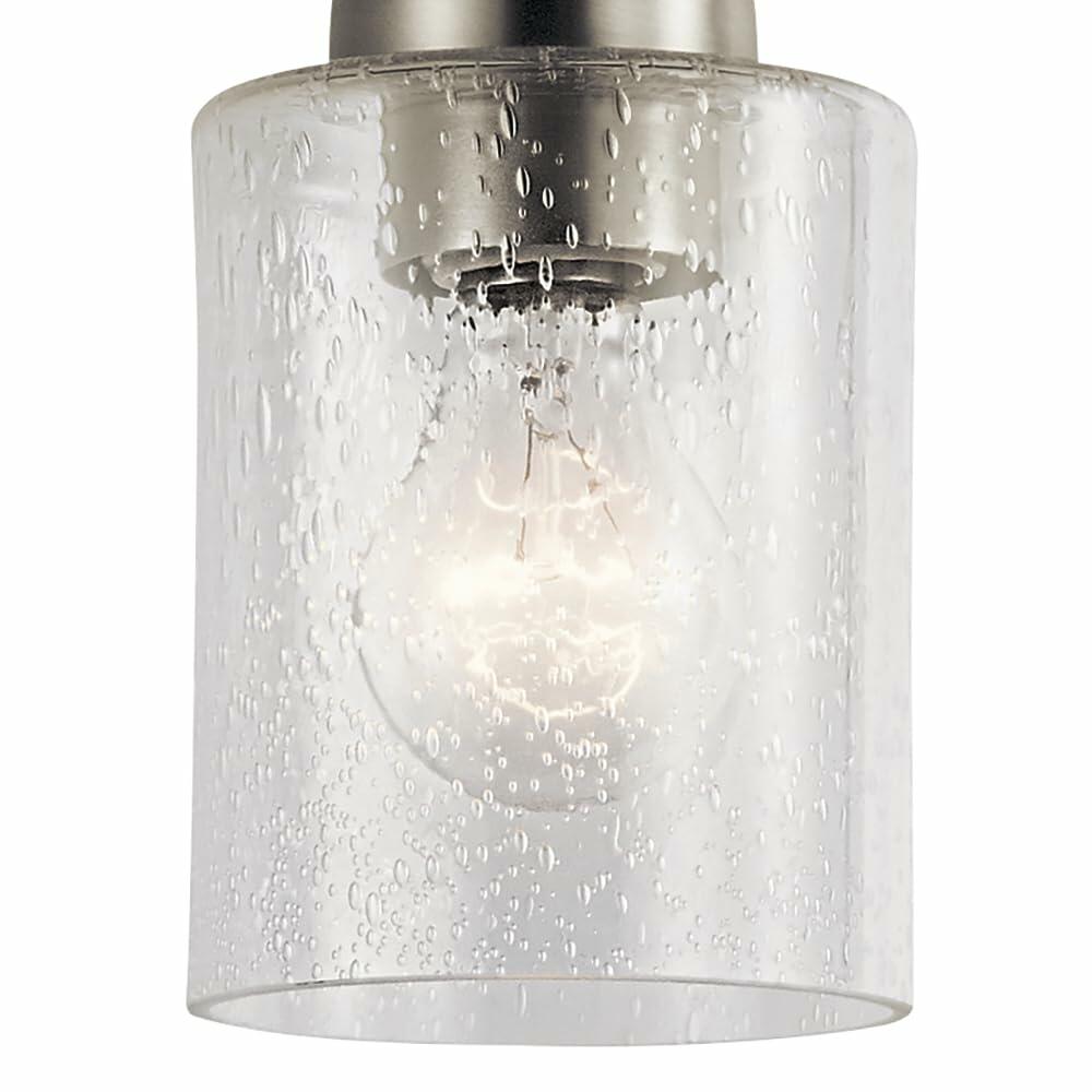 Kichler Winslow 7.5&quot; Mini Kitchen Pendant with Clear Seeded Glass in Brushed Nickel, (7.5&quot; H x 4.25&quot; W), 44032NI