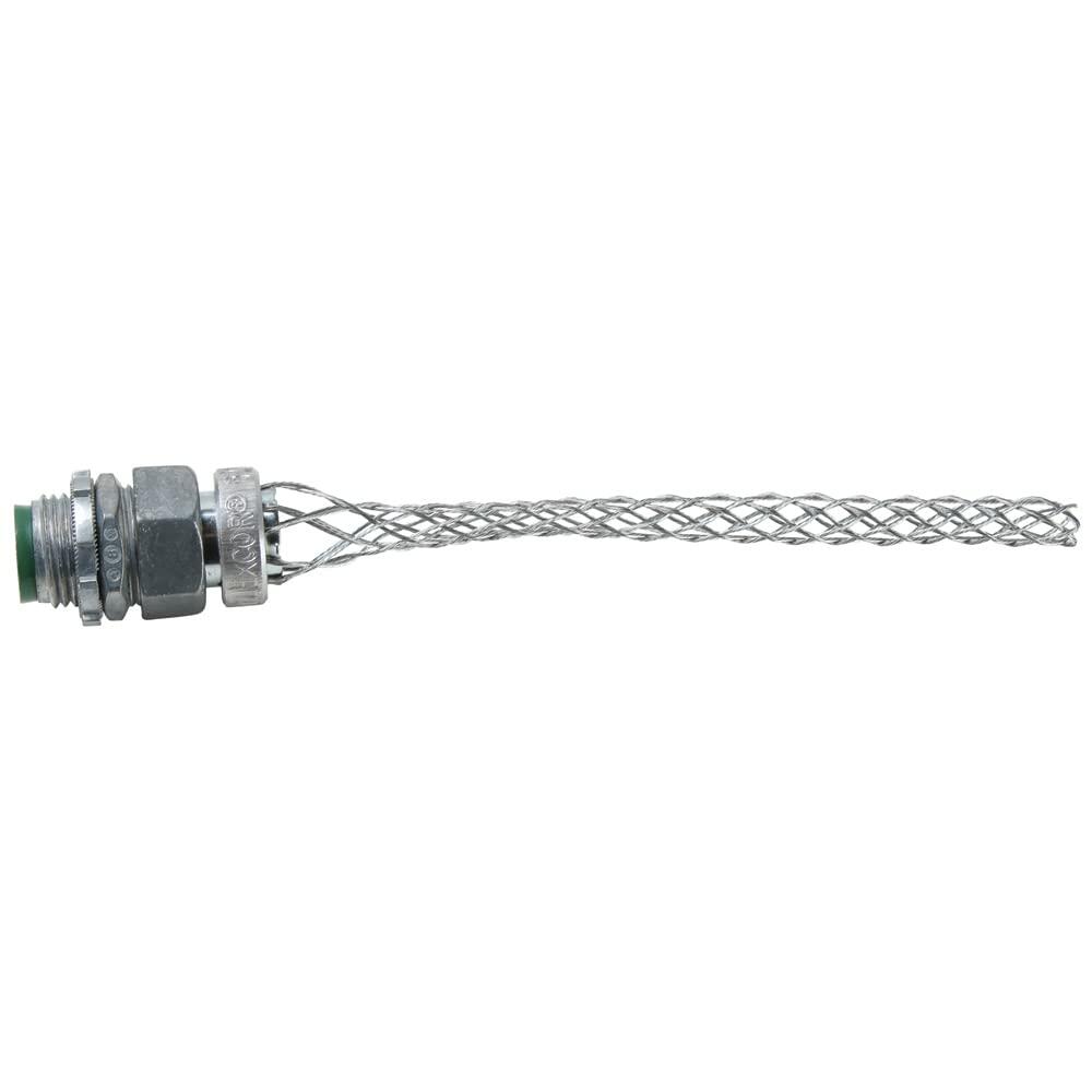 Legrand Pass &amp; Seymour BOX30 Flexcor Wire Mesh Grip, Wide Range, Straight Male, Dust Tight, 1/2&quot; NPT, 0.300&quot;-0.430&quot; Cable Grip Range, Silver (1 Count)