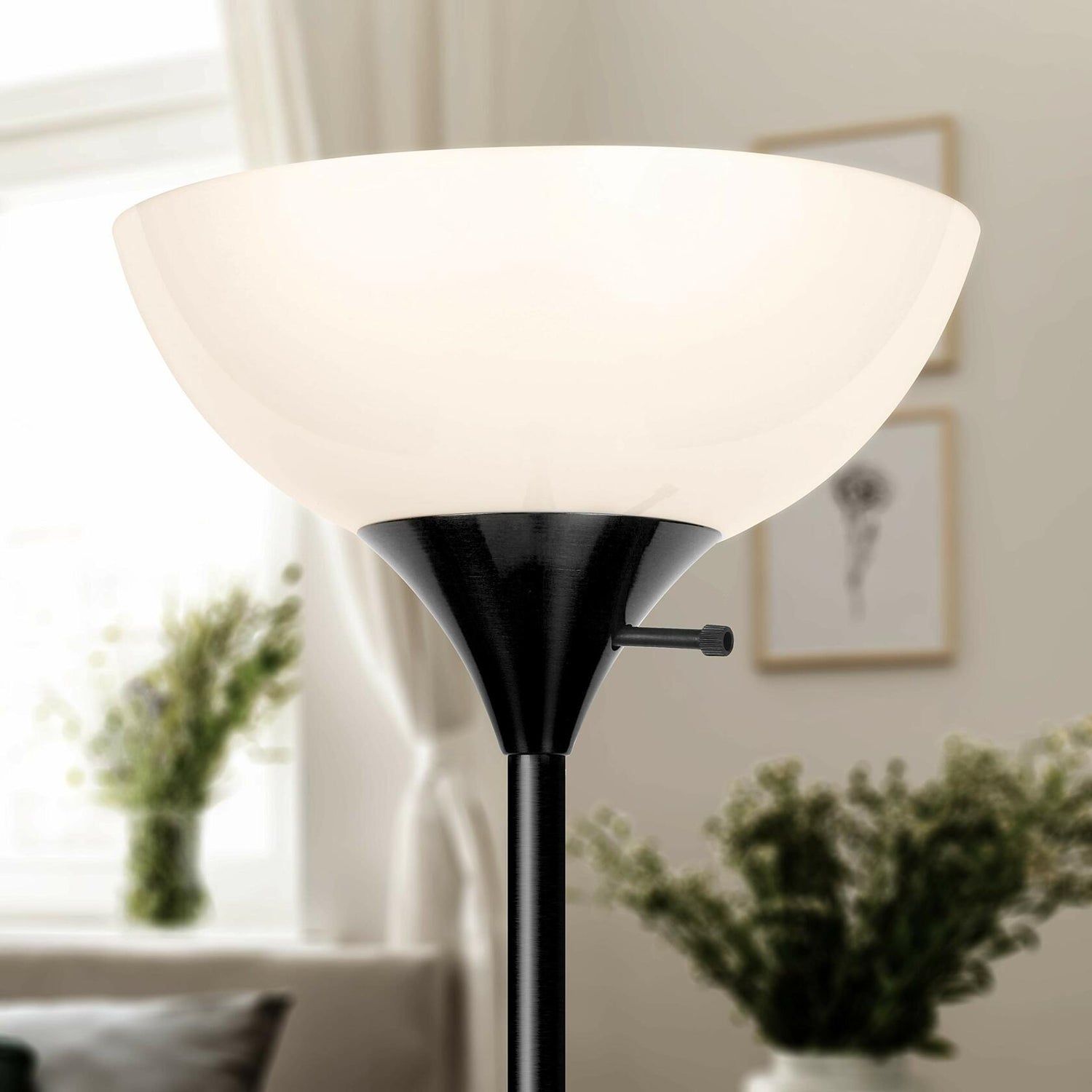 Brightech Sky Dome Dimmable LED Floor Lamp, Torchiere Floor Lamp for Living Rooms &amp; Offices – Tall Standing Lamp for Reading &amp; Hobbies – Jet Black - Like New