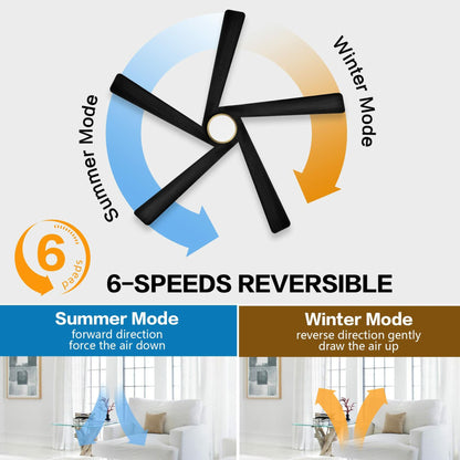WINGBO 64 Inch DC Ceiling Fan with Lights and Remote Control, 5 Reversible Carved Wood Blades, 6-Speed Noiseless DC Motor, Modern Ceiling Fan in Brass Finish with Balck Blades, ETL Listed - Like New