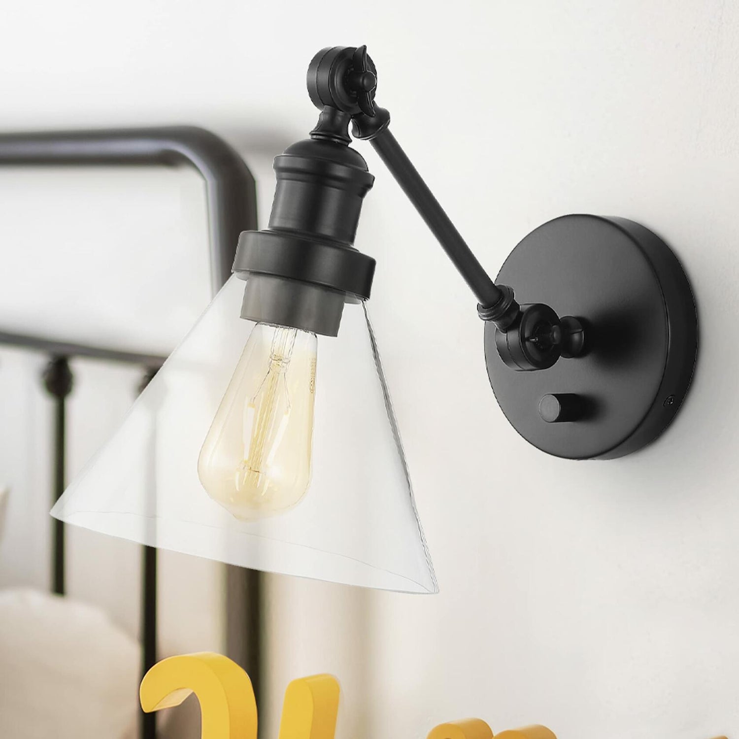 JONATHAN Y JYL7575A Cowie 8&quot; Classic Industrial Iron/Glass Adjustable LED Contemporary Wall Sconce 2700K 4W Bulb for Entryway Lobby Kitchen Bathroom Bedroom Living Room, 1 Light, Oil Rubbed Bronze - Like New