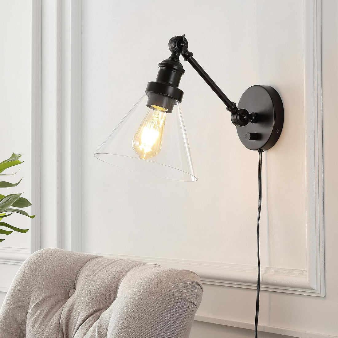 JONATHAN Y JYL7575A Cowie 8&quot; Classic Industrial Iron/Glass Adjustable LED Contemporary Wall Sconce 2700K 4W Bulb for Entryway Lobby Kitchen Bathroom Bedroom Living Room, 1 Light, Oil Rubbed Bronze - Like New