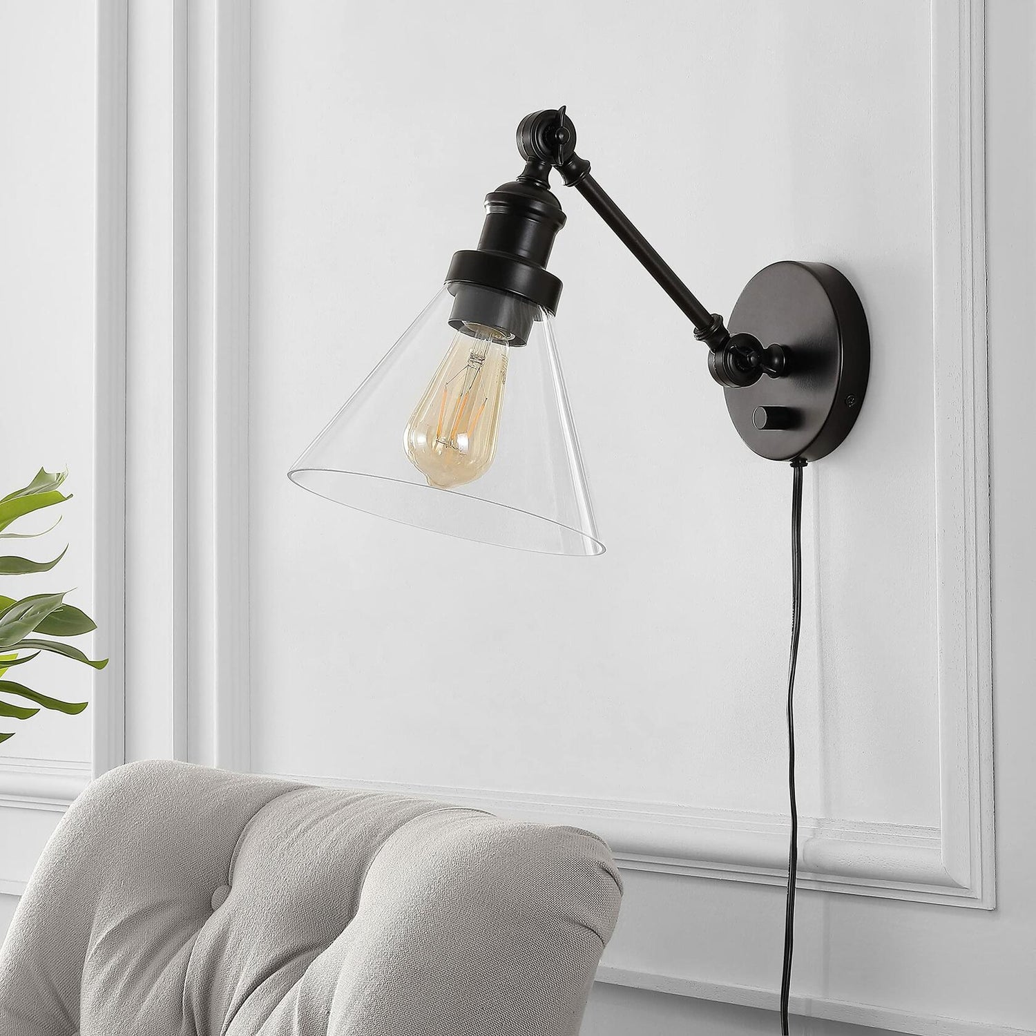 JONATHAN Y JYL7575A Cowie 8&quot; Classic Industrial Iron/Glass Adjustable LED Contemporary Wall Sconce 2700K 4W Bulb for Entryway Lobby Kitchen Bathroom Bedroom Living Room, 1 Light, Oil Rubbed Bronze - Like New