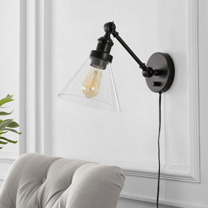 JONATHAN Y JYL7575A Cowie 8&quot; Classic Industrial Iron/Glass Adjustable LED Contemporary Wall Sconce 2700K 4W Bulb for Entryway Lobby Kitchen Bathroom Bedroom Living Room, 1 Light, Oil Rubbed Bronze - Like New