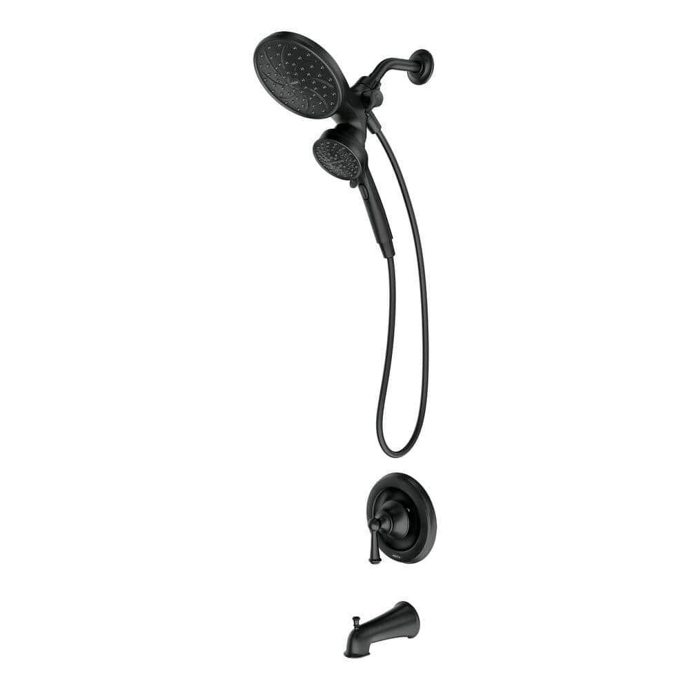 MOEN Brecklyn 82611BL Single Handle 6-Spray Tub and Shower Faucet with Magnetix Rainshower Combo in Matte Black (Valve Included)