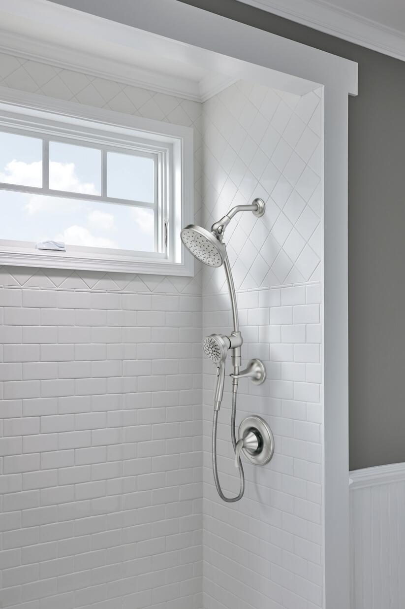 MOEN Attract 28586SRN with Magnetix 6-Spray Patterns 6.75 in. Wall Mount Dual Shower Heads with Slidebar in Spot Resist Brushed Nickel