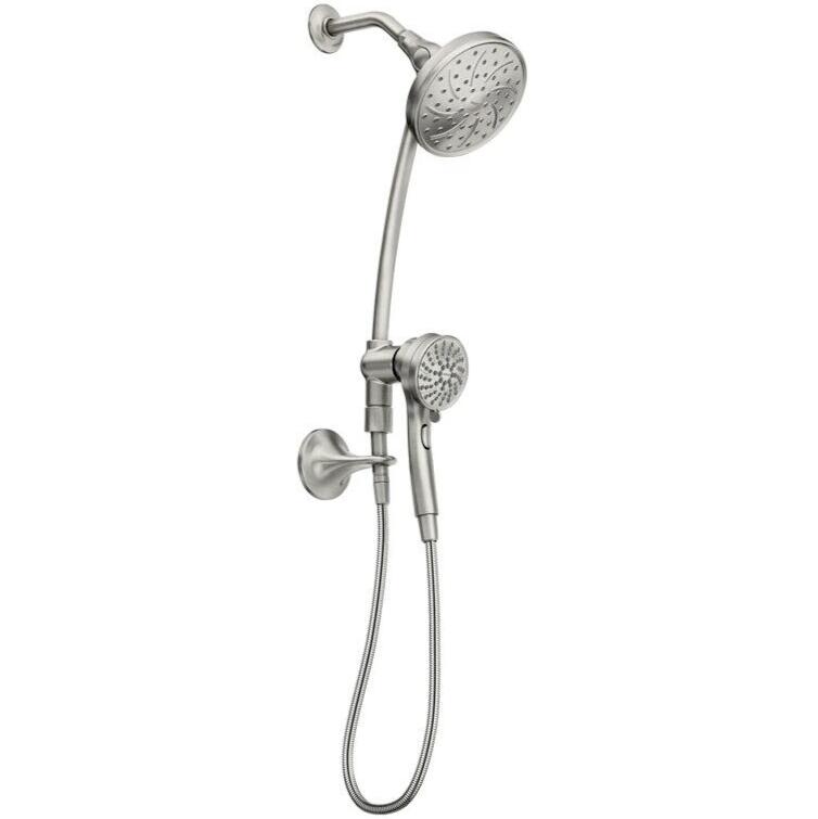 MOEN Attract 28586SRN with Magnetix 6-Spray Patterns 6.75 in. Wall Mount Dual Shower Heads with Slidebar in Spot Resist Brushed Nickel