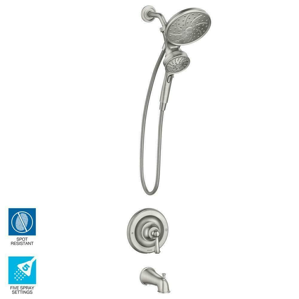 MOEN Brecklyn 82611 Single Handle 6-Spray Tub and Shower Faucet with Magnetix Rainshower Combo in Chrome (Valve Included)