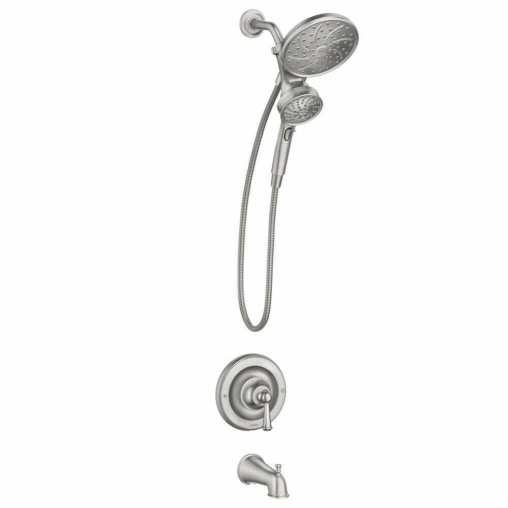 MOEN Brecklyn 82611SRN Single Handle 6-Spray Tub Shower Faucet w/ Magnetix Rainshower in Spot Resist Brushed Nickel (Valve Included)