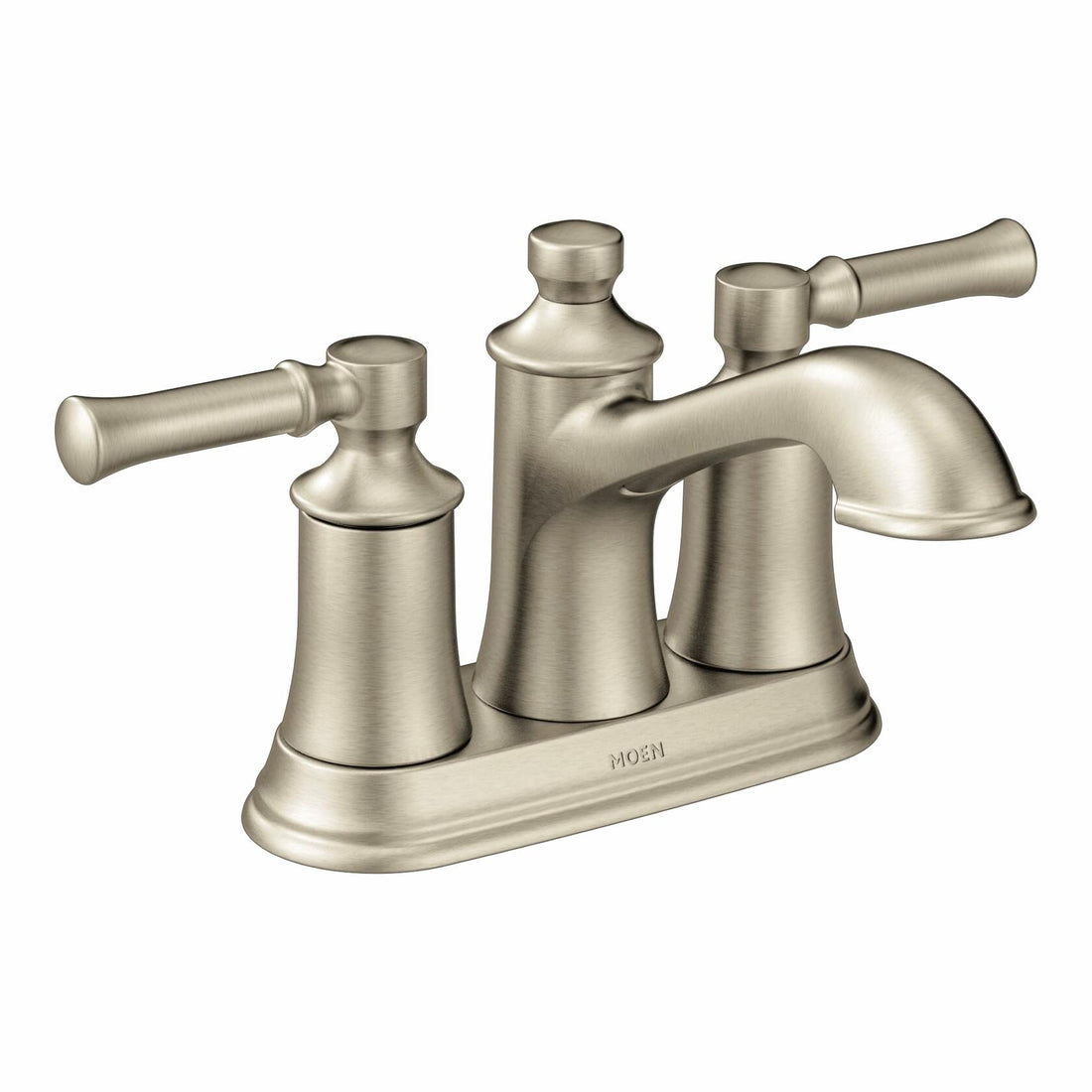 MOEN Dartmoor 6802BN Centerset Double Handle Low Arc Bathroom Faucet with Drain Kit Included in Brushed Nickel