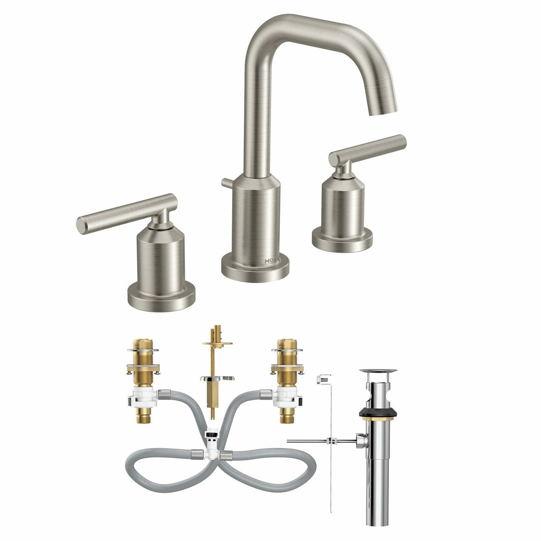 MOEN Gibson TV6142BN Two-Handle High Arc Widespread Bathroom Sink Faucet for 3-Hole Setups in Brushed Nickel (Valve Included)