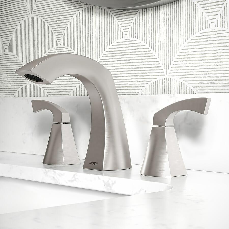 MOEN Lindor 84504SRN Widespread 2-handle High-arc Bathroom Sink Faucet with Drain in Spot Resist Brushed Nickel
