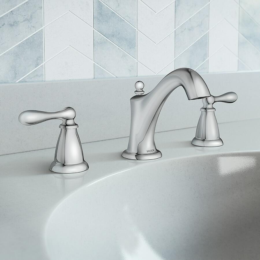 MOEN Caldwell WS84440 Widespread 2-handle Mid-arc  Bathroom Sink Faucet with Drain in Chrome
