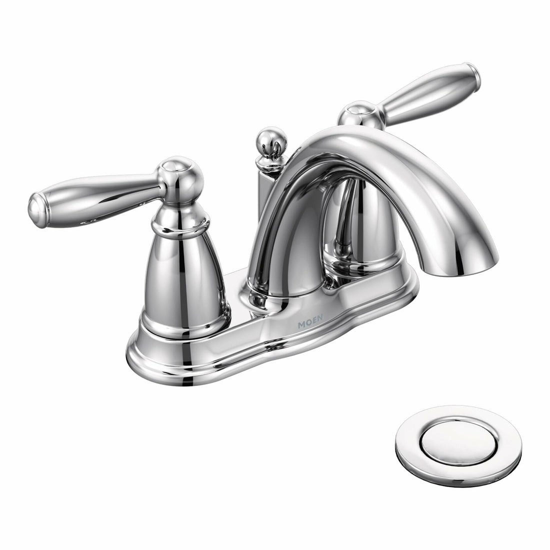 MOEN Brantford 6610 Centerset 2-Handle Low-Arc Bathroom Faucet in Chrome with Metal Drain Assembly