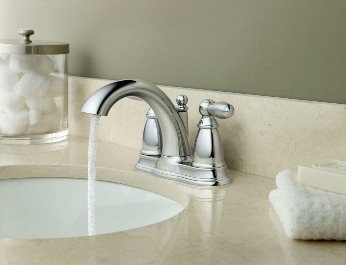 MOEN Brantford 6610 Centerset 2-Handle Low-Arc Bathroom Faucet in Chrome with Metal Drain Assembly
