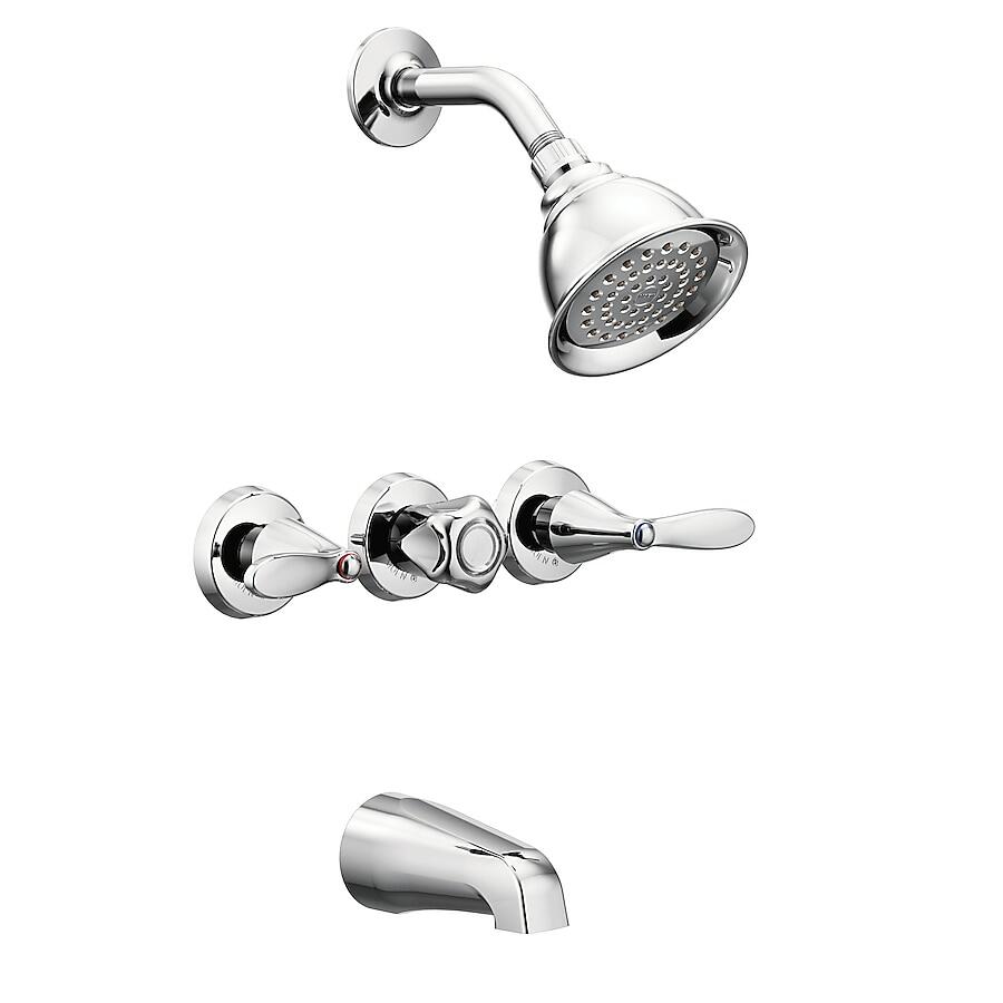 MOEN Adler 82663 3-handle Single function 4-in Round Bathtub and shower Faucet in Chrome (Valve Included)