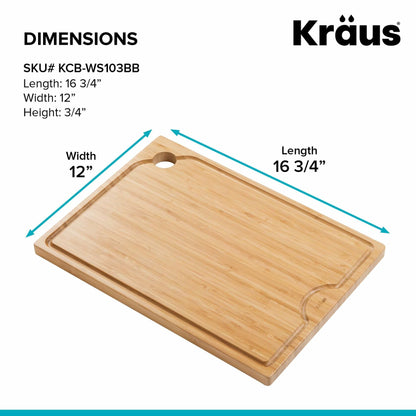 Kraus Kore Solid Bamboo Cutting Board for Workstation Kitchen Sink (16 3/4 in. x 12 in.), KCB-WS103BB