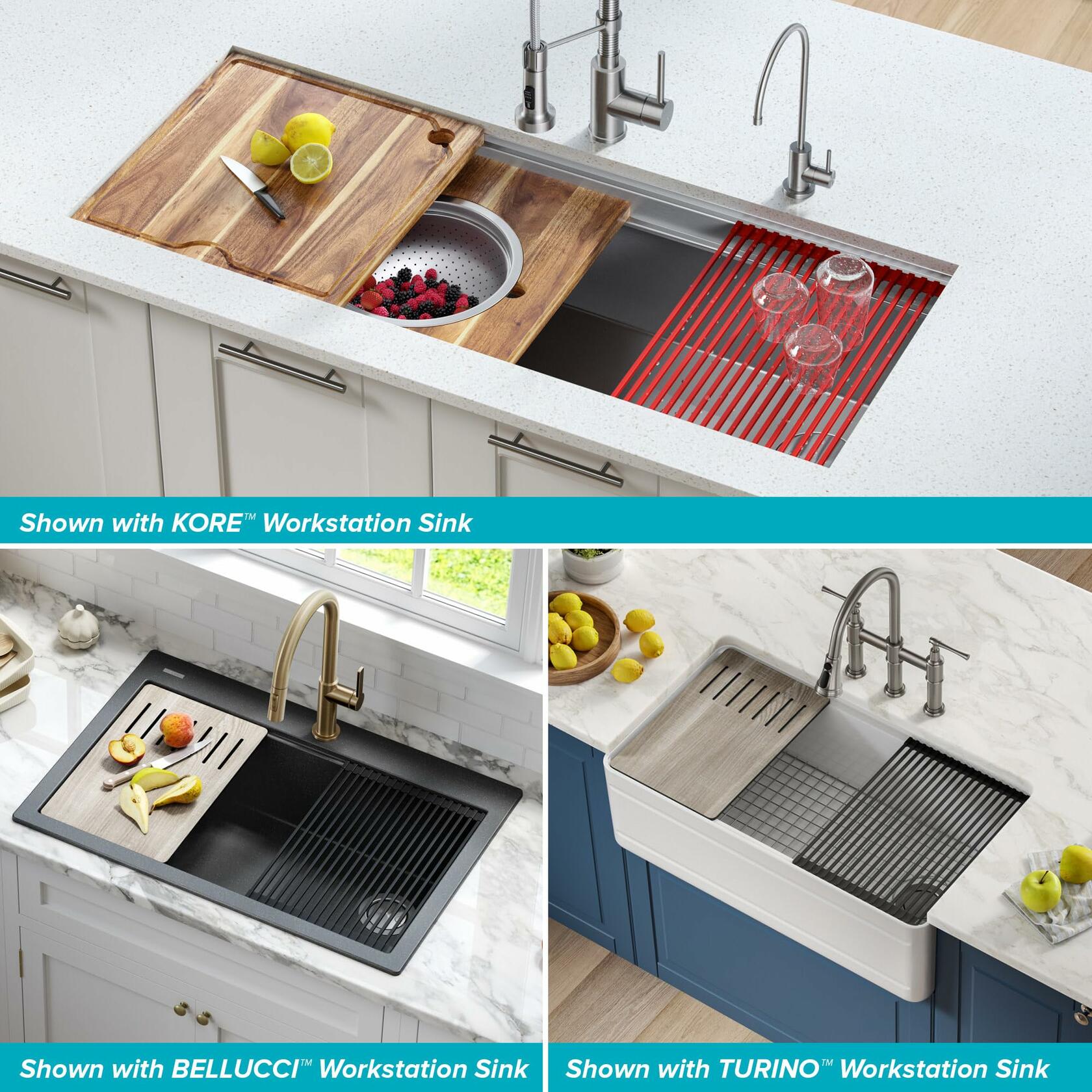 Kraus Multipurpose Workstation Sink Roll-Up Dish Drying Rack, Colander and Trivet in Black, KRM-11BL