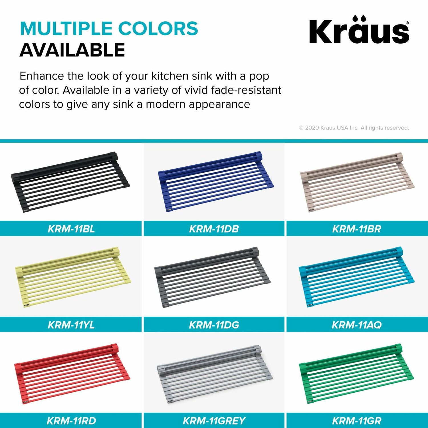 Kraus Multipurpose Workstation Sink Roll-Up Dish Drying Rack, Colander and Trivet in Black, KRM-11BL
