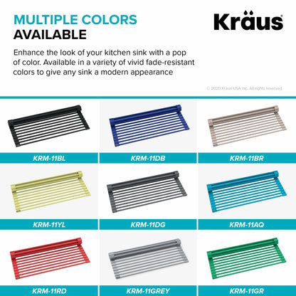 Kraus Multipurpose Workstation Sink Roll-Up Dish Drying Rack, Colander and Trivet in Black, KRM-11BL