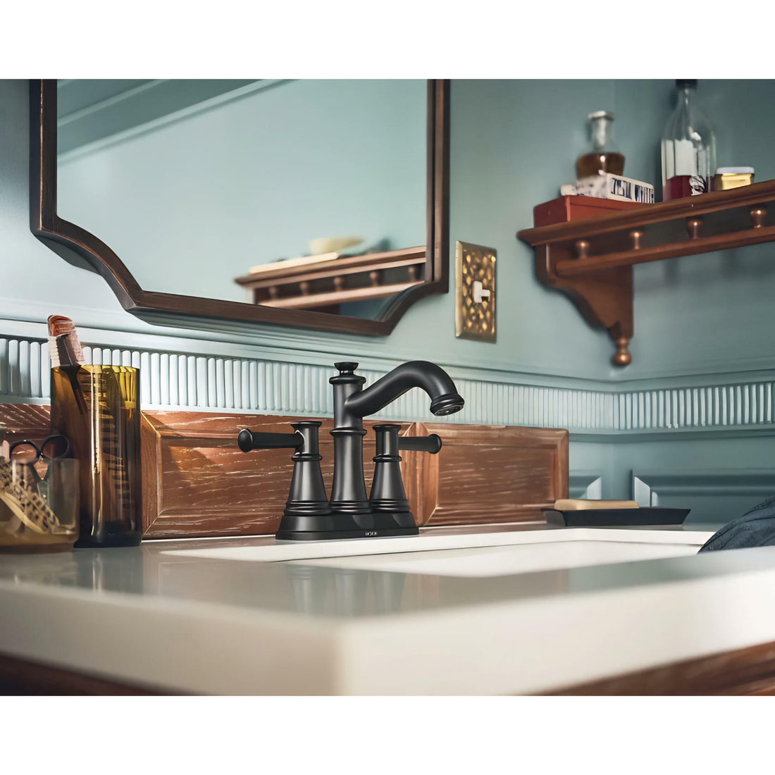 MOEN Belfield 6401BL Centerset 2-Handle Bathroom Faucet in Matte Black