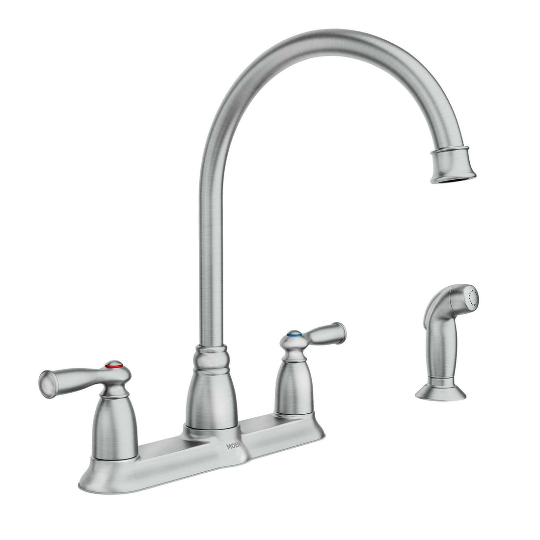 MOEN Banbury CA87000SRS High-Arc Double Handle Standard Kitchen Faucet with Side Sprayer in Spot Resist Stainless