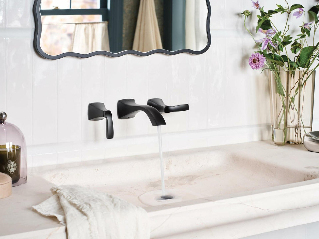 MOEN Voss T6906BL Two-Handle Wall Mount Bathroom Faucet Trim Kit in Matte Black (Valve Required)