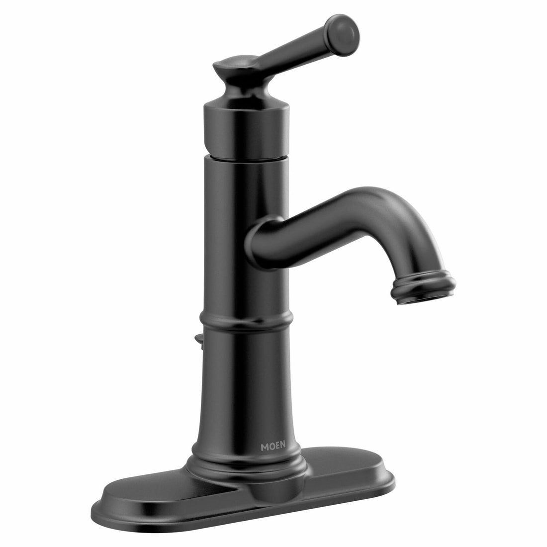 MOEN Belfield 6402BL One-Handle Bathroom Sink Faucet with Drain Assembly and Optional Deckplate in Matte Black