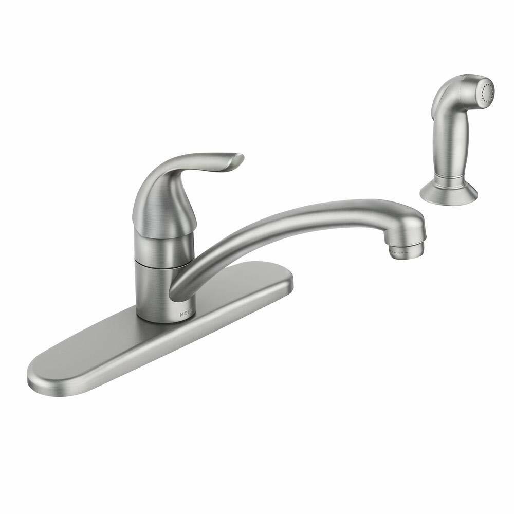 MOEN Adler 87202SRS Single-Handle Low Arc Standard Kitchen Faucet with Side Sprayer in Spot Resist Stainless