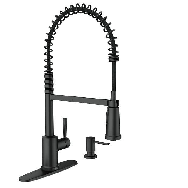 MOEN Indi 87194BL Single-Handle Pre-Rinse Spring Pulldown Sprayer Kitchen Faucet with Power Clean in Matte Black