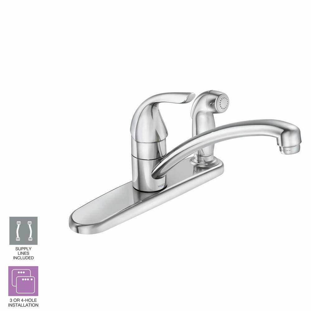 MOEN Adler 87203 Single-Handle Low Arc Kitchen Faucet with in Deck Side Sprayer in Chrome - Like New
